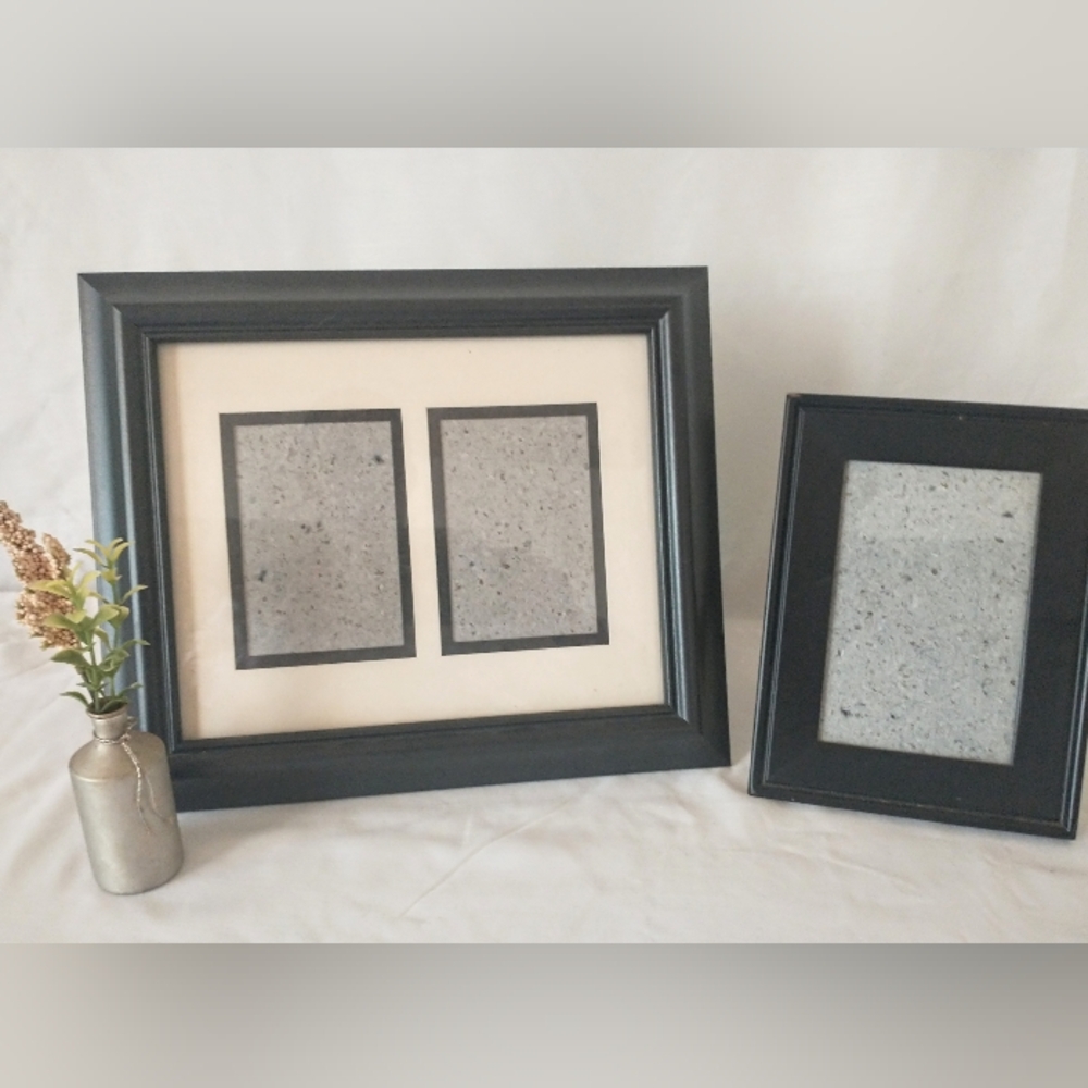 Two Solid Wood, Black Laquered Photo Frames w/ Stands